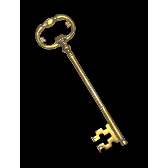 Vintage Solid Brass 8" Skeleton Key Bottle Opener Wall Hanging - Picture 1 of 4